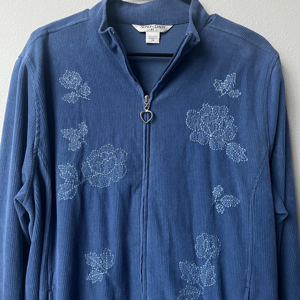 Allison Daley Blue Ribbed Zip-Up Cardigan